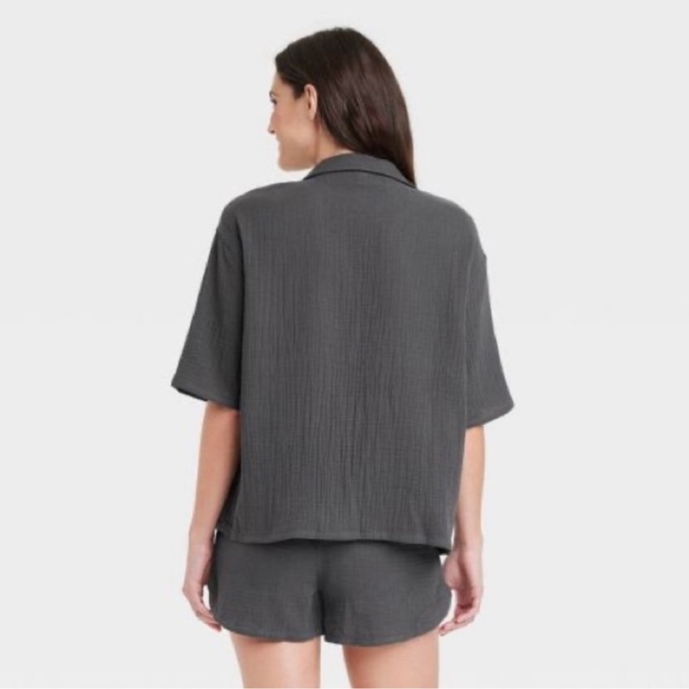 Women’s 100% Cotton Gauze Short Sleeve Notch Collar Top L - Picture 3 of 3